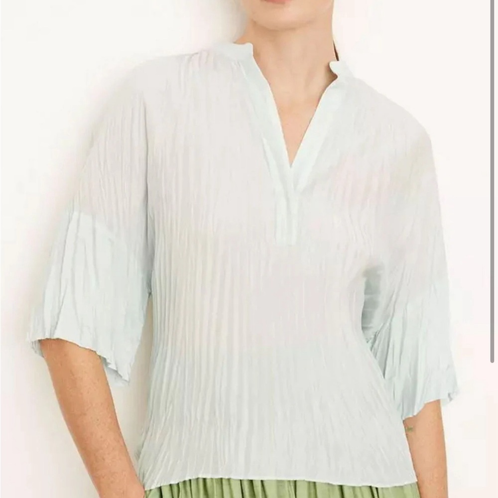 VINCE Blouse Blue Crushed Pleated Elegant Top